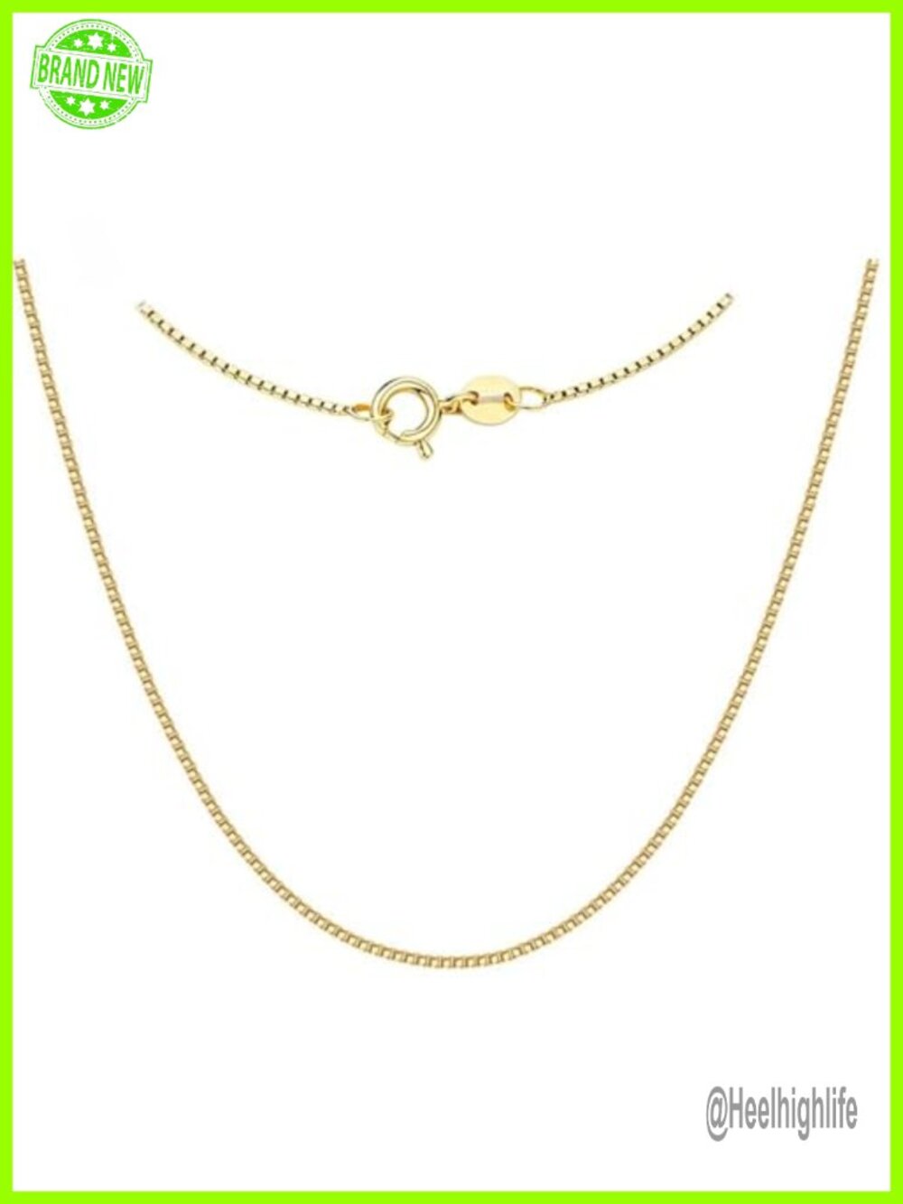 14K Solid Yellow Gold Box Chain Necklace Dainty Thin 1mm 16in Layering